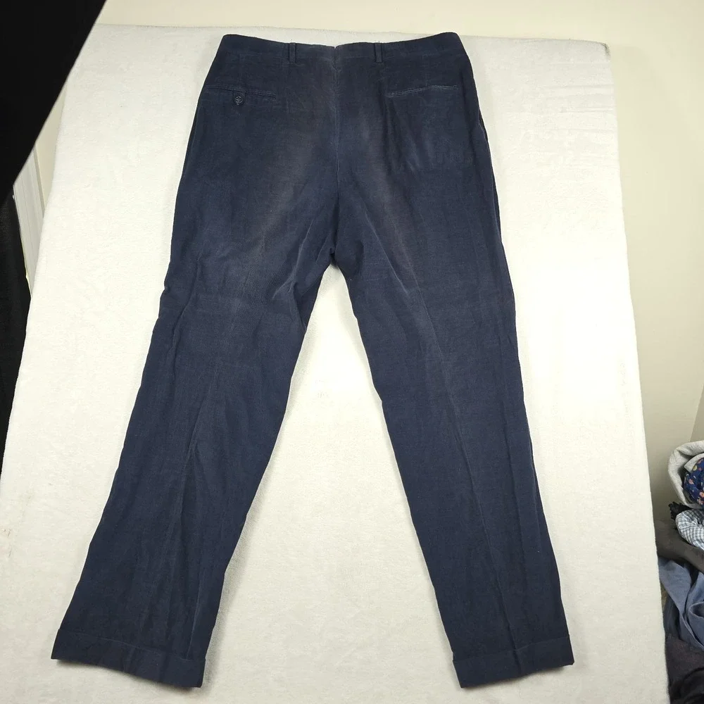 Majer Slacks Men's Vintage Pleated Corduroy Navy Blue‎ Size 36x32 Dress Pants